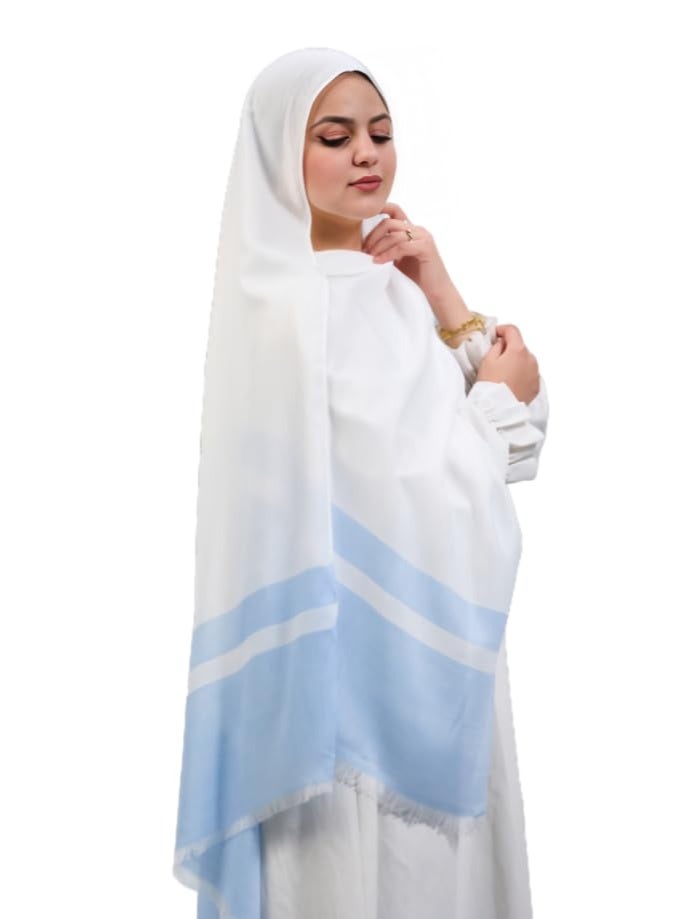 FLOWER Signature Timeless Luxury Ultra Soft Breathable Premium Pure Cotton Veil With Elegant Silky Smooth Finish – Lightweight & Comfortable – Off-White & Blue 80x200cm - Image 1